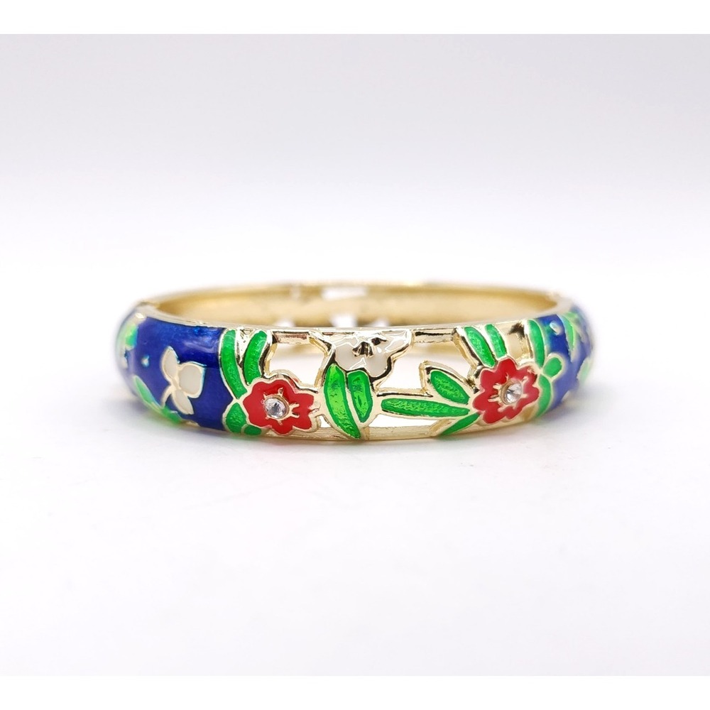 Floral Enamel Bangle Gold Blue White